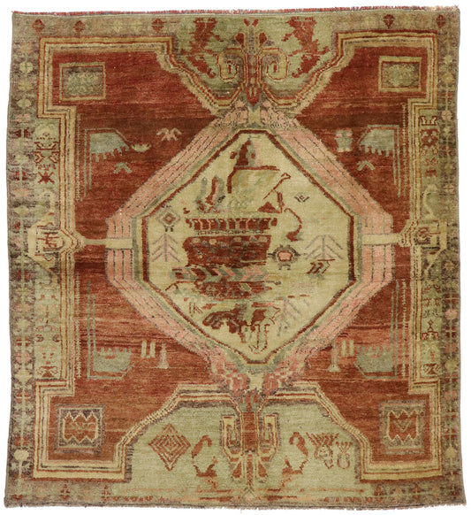 4 x 4 Vintage Turkish Oushak Rug 52104