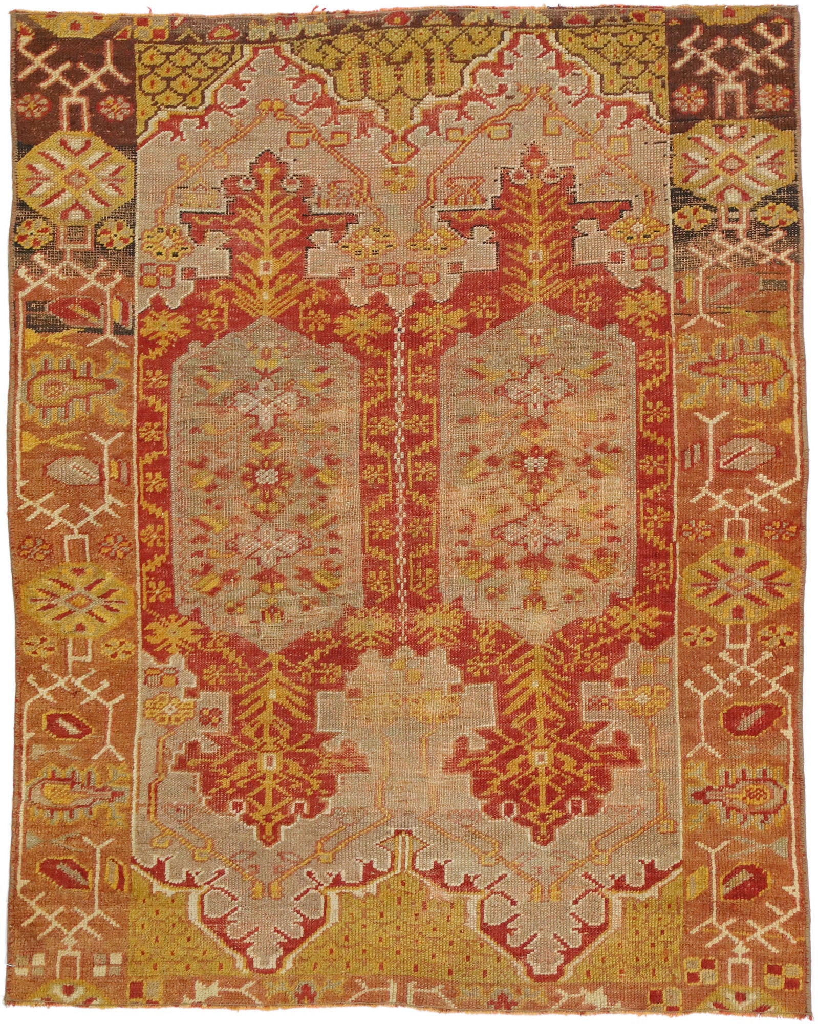 4 x 5 Vintage Turkish Oushak Prayer Rug 52567