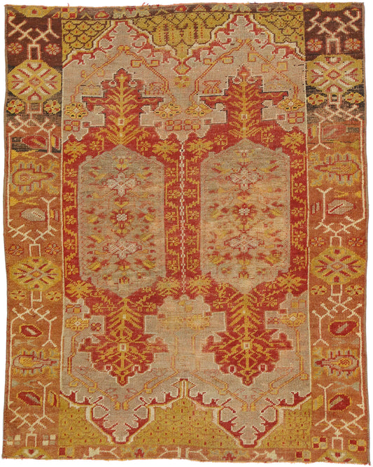 4 x 5 Vintage Turkish Oushak Prayer Rug 52567