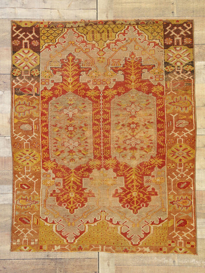4 x 5 Vintage Turkish Oushak Prayer Rug 52567