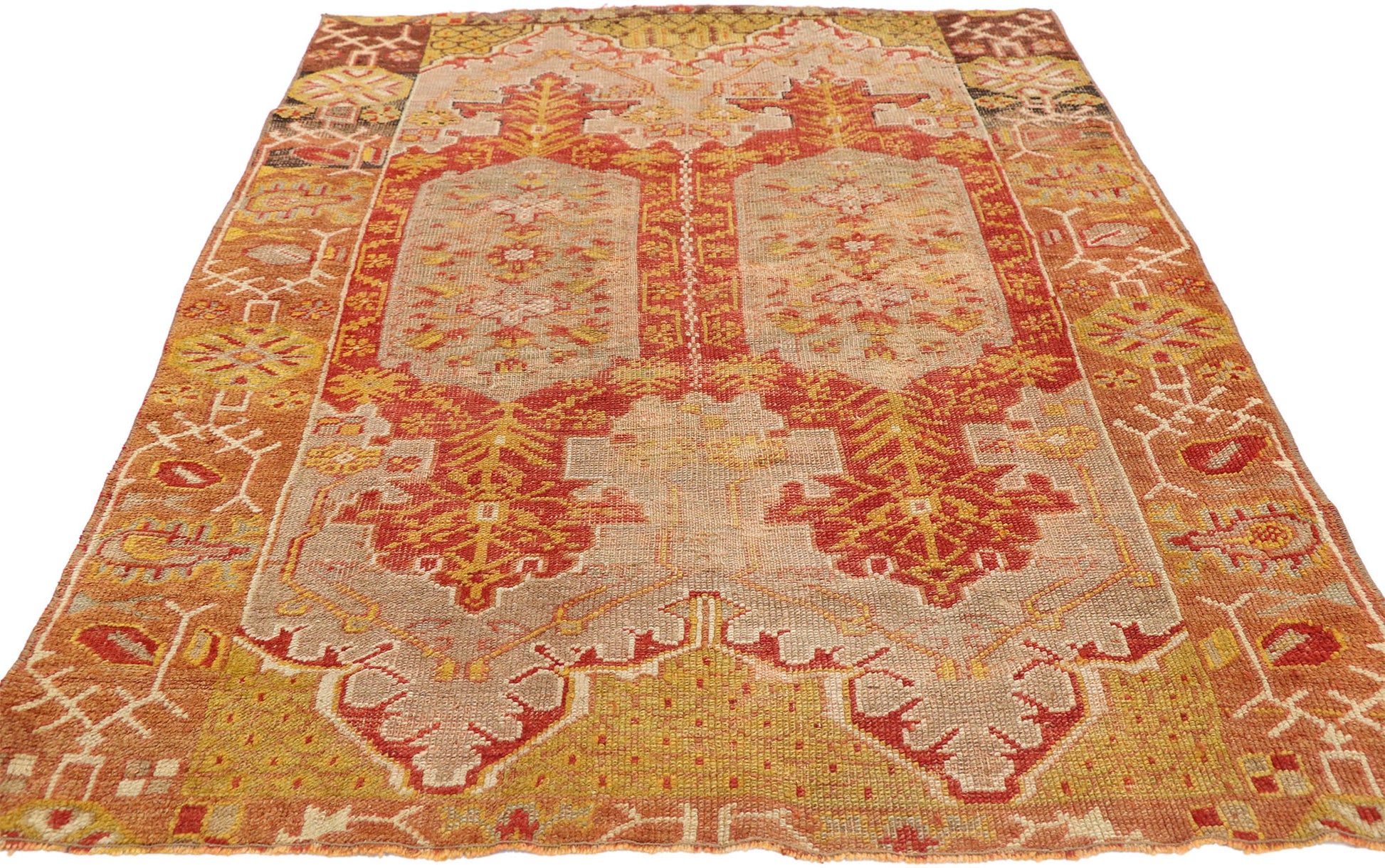 4 x 5 Vintage Turkish Oushak Prayer Rug 52567