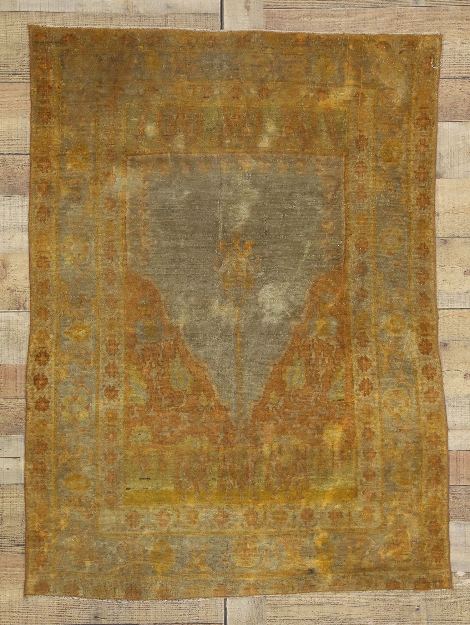 3 x 4 Antique Turkish Oushak Prayer Rug 52608