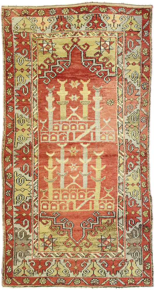3 x 6 Vintage Turkish Oushak Prayer Rug 52700