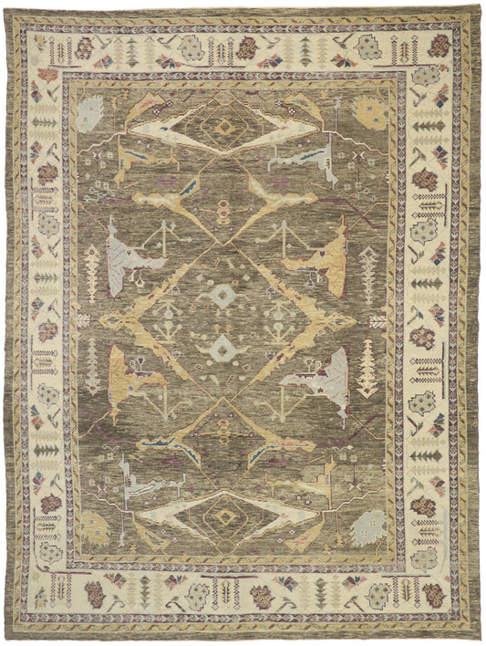 10 x 13 Earth-Tone Turkish Oushak Rug 52791