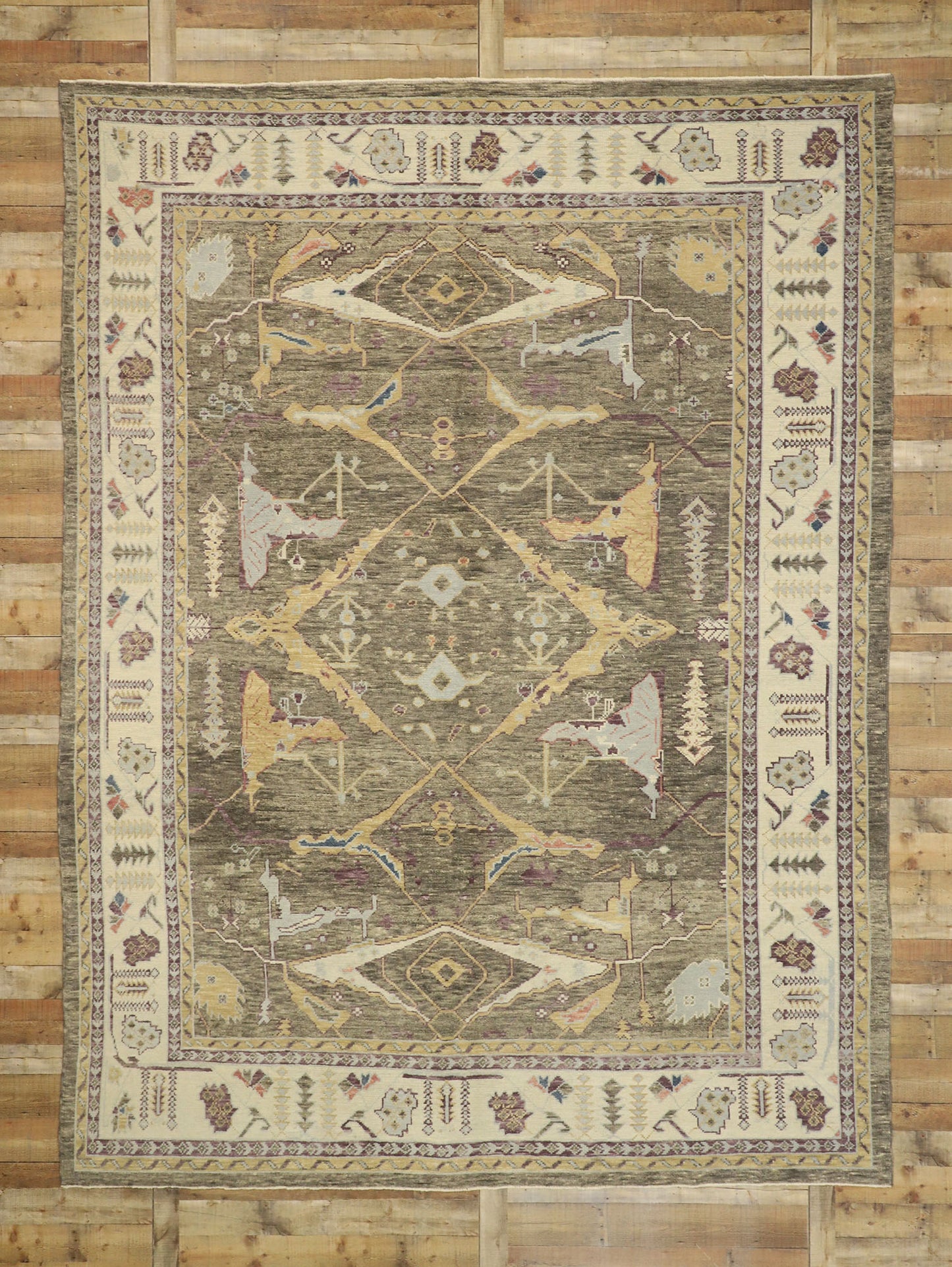 10 x 13 Earth-Tone Turkish Oushak Rug 52791