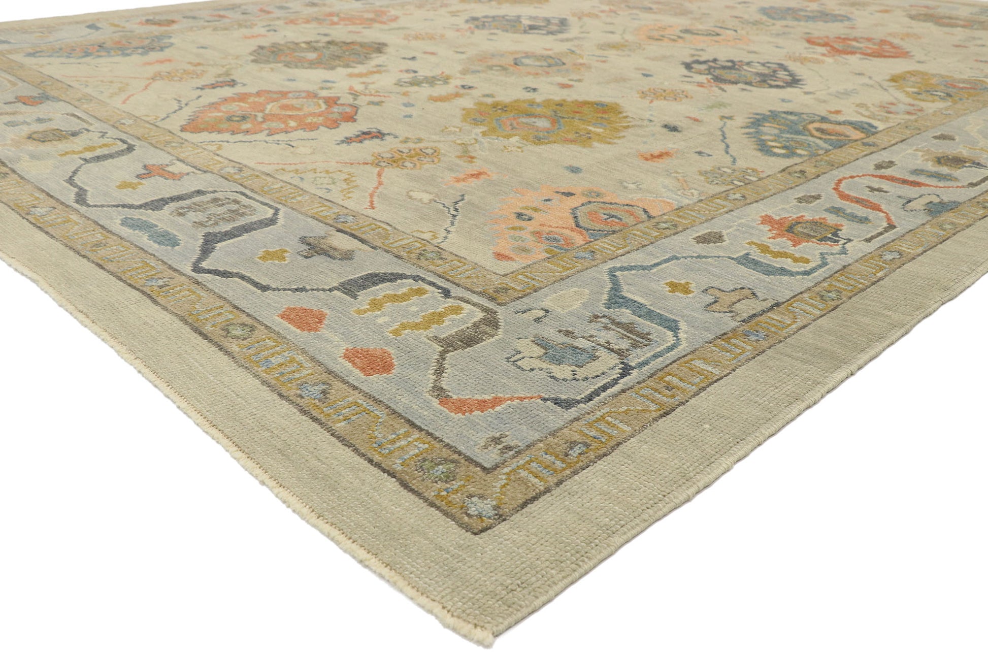 9 x 13 Earth-Tone Turkish Oushak Rug 52916