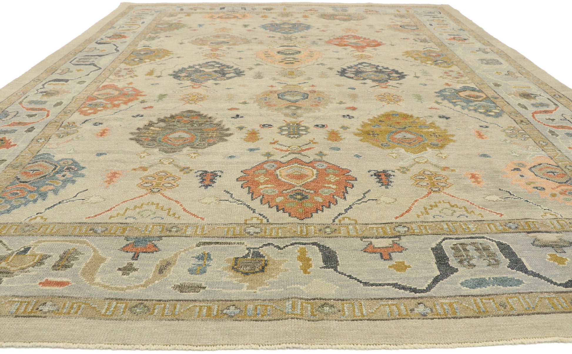 9 x 13 Earth-Tone Turkish Oushak Rug 52916