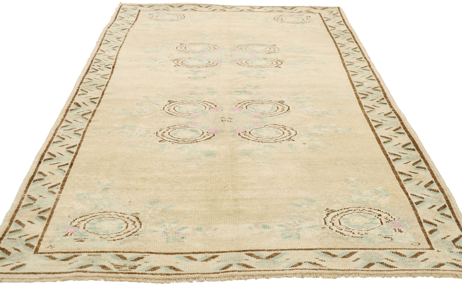 4 x 6 Vintage Turkish Oushak Rug 52984