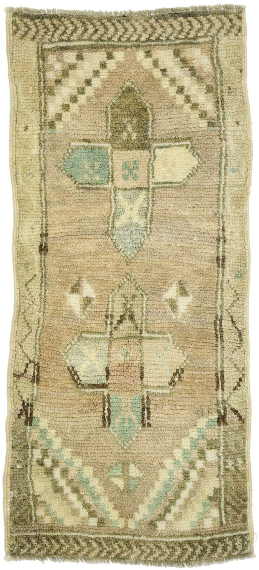 1 x 3 Vintage Turkish Oushak Yastik Rug 53001