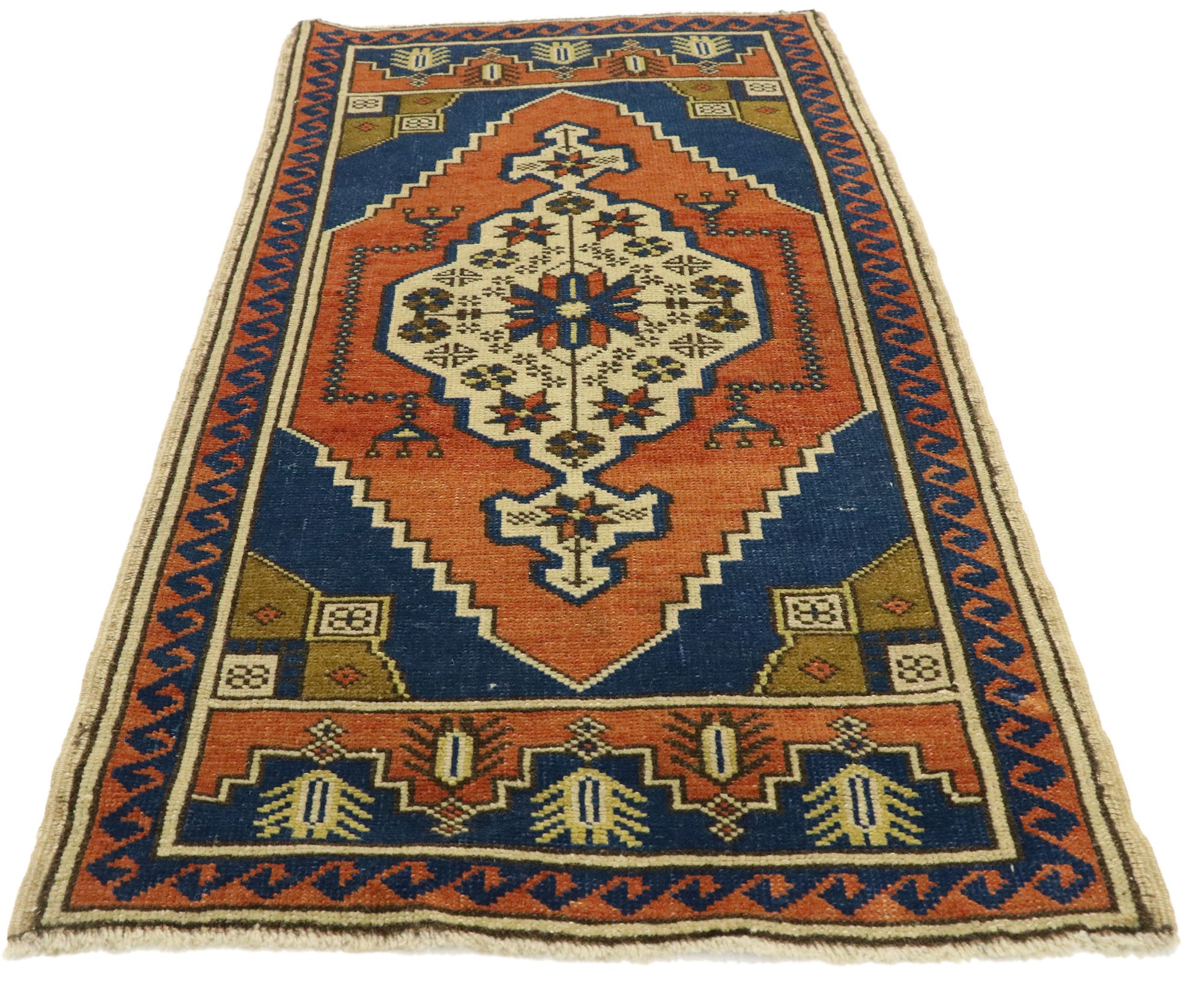 2 x 4 Vintage Turkish Oushak Yastik Rug 53007