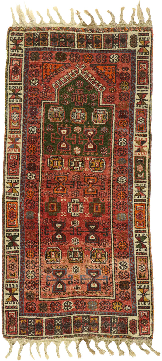 2 x 5 Vintage Turkish Oushak Prayer Rug 53038