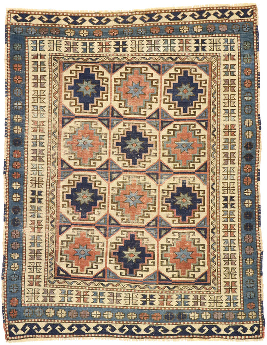 4 x 5 Antique Caucasian Kazak Rug 53039