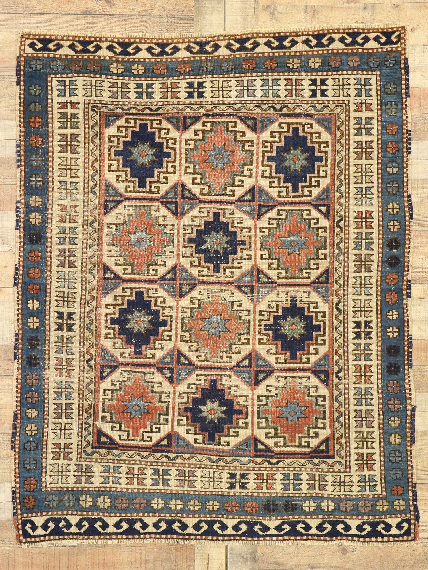 4 x 5 Antique Caucasian Kazak Rug 53039