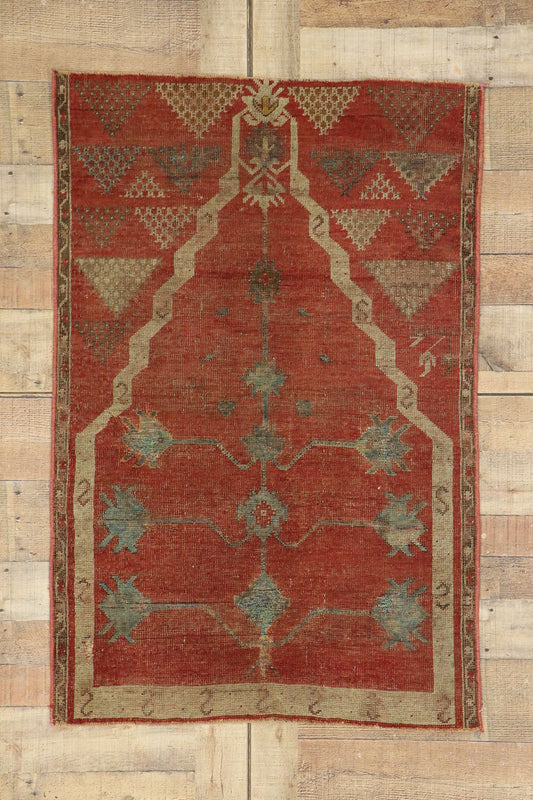 3 x 4 Vintage Turkish Oushak Prayer Rug 53076