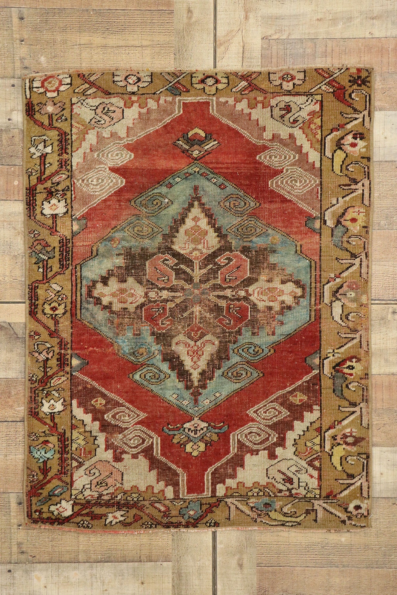 3 x 4 Vintage Turkish Oushak Rug 53082