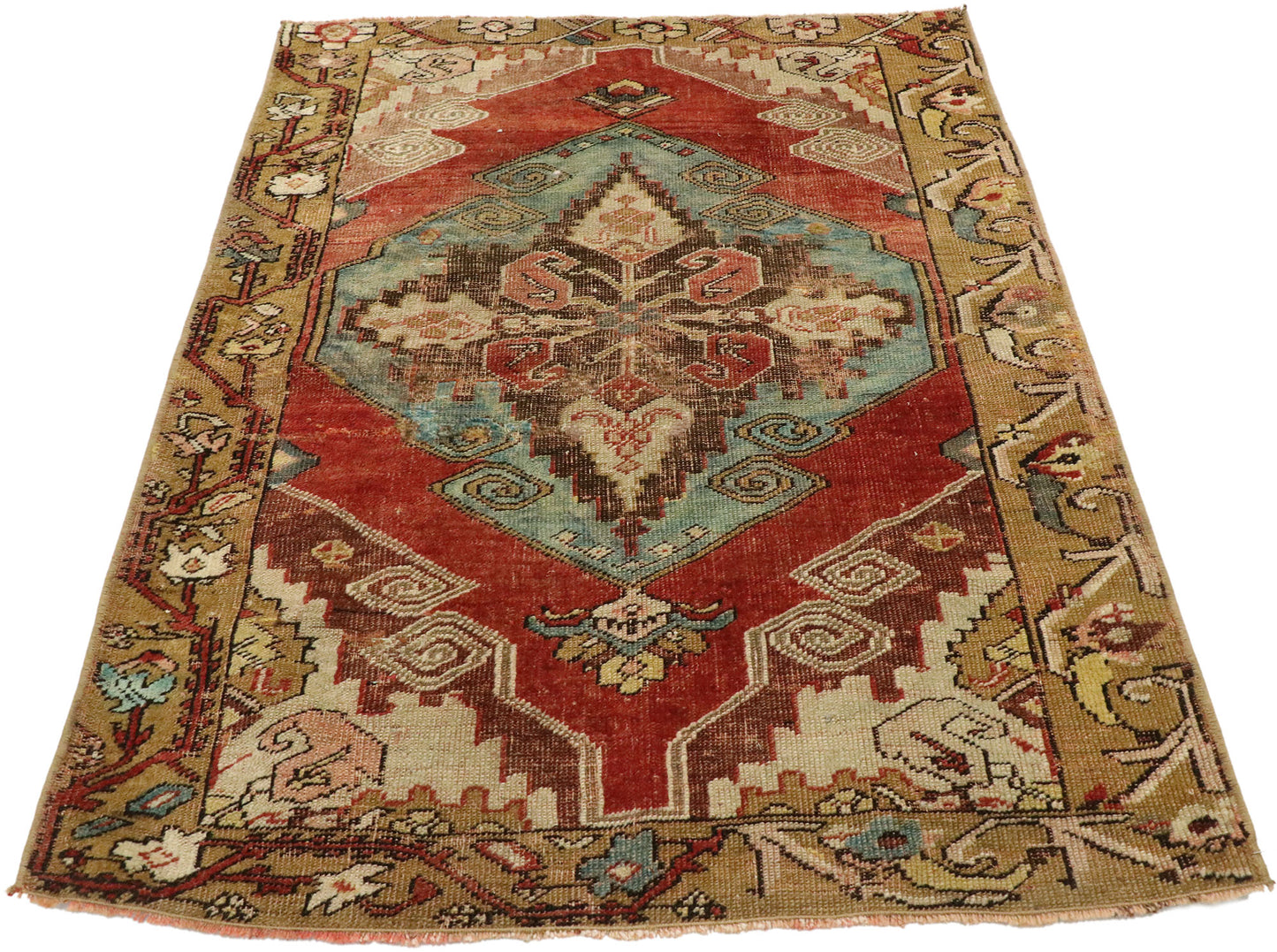 3 x 4 Vintage Turkish Oushak Rug 53082