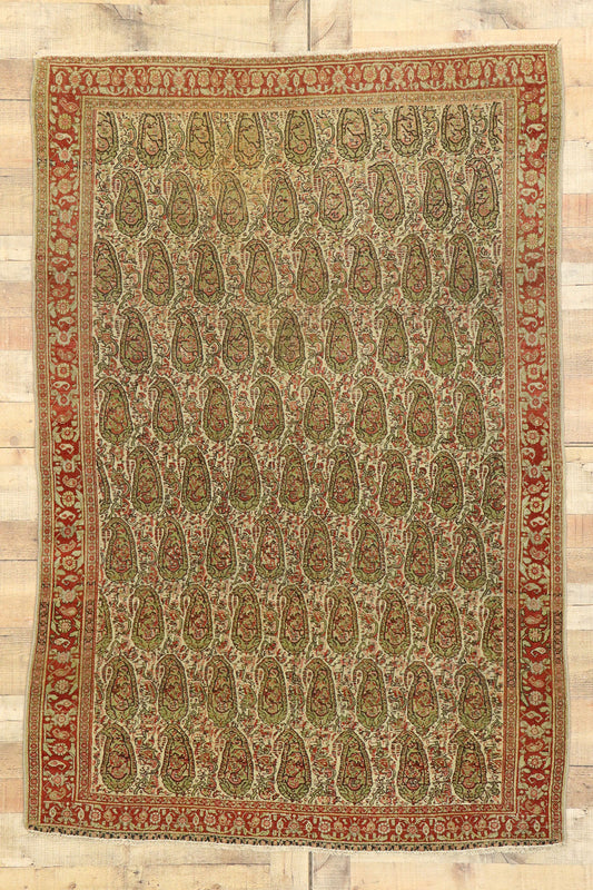 4 x 6 Vintage Persian Boteh Senneh Rug 53088