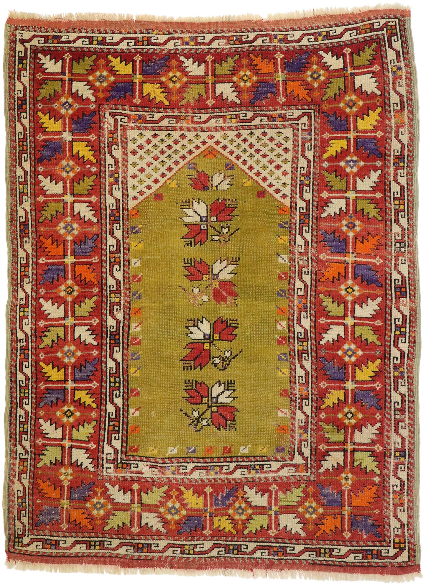 4 x 5 Vintage Turkish Oushak Prayer Rug 53103