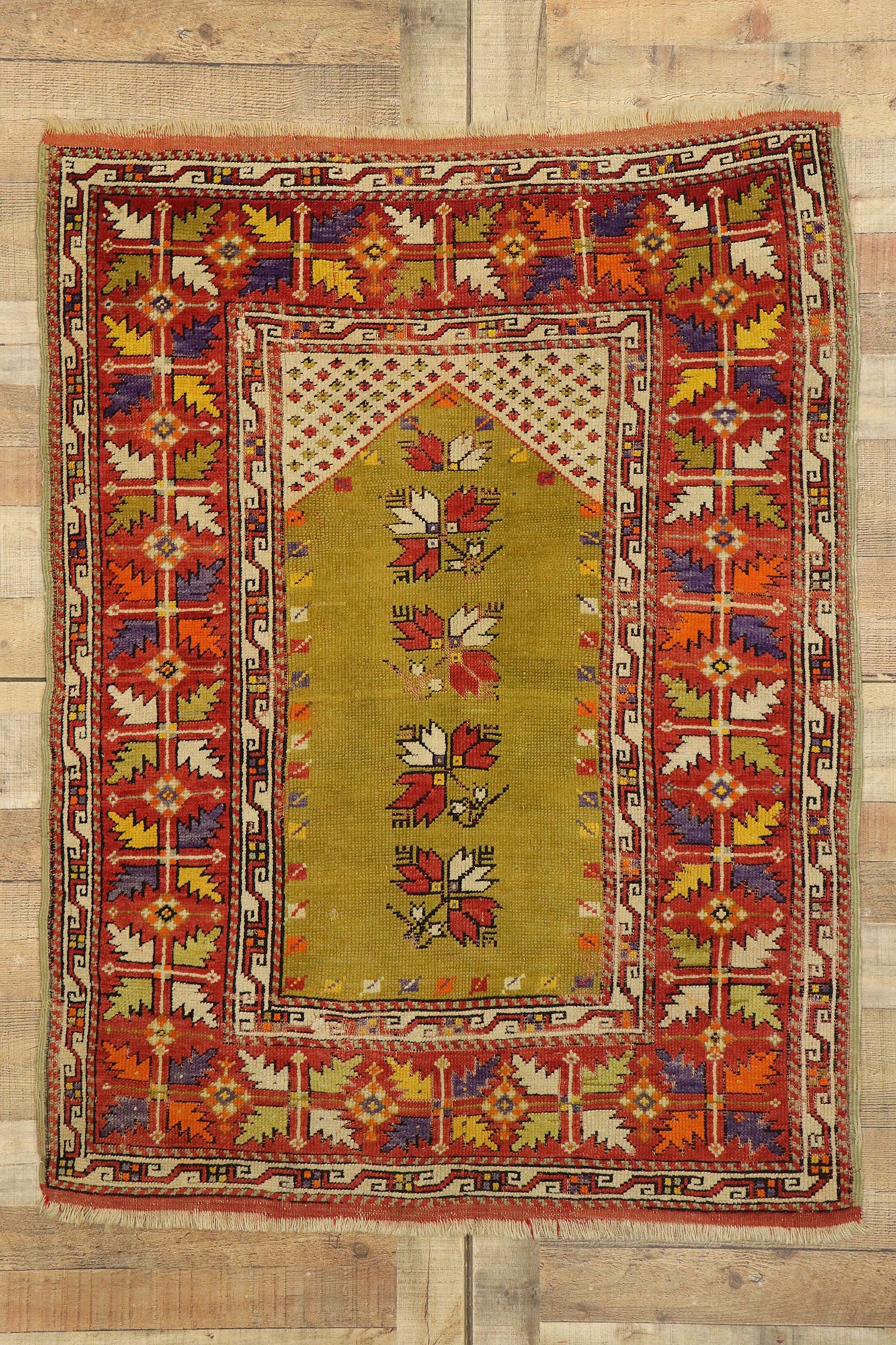 4 x 5 Vintage Turkish Oushak Prayer Rug 53103