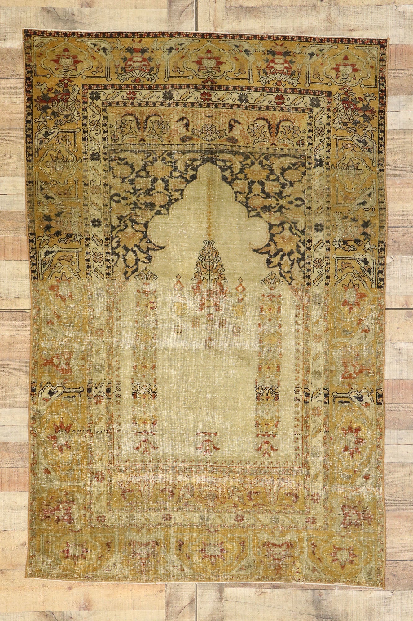 4 x 6 Vintage Turkish Oushak Prayer Rug 53104