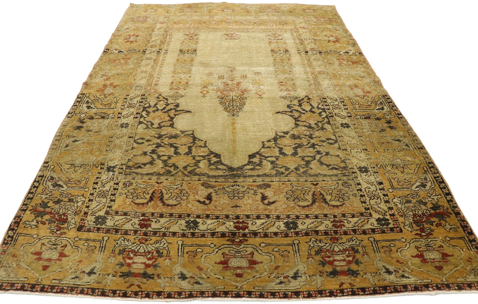 4 x 6 Vintage Turkish Oushak Prayer Rug 53104