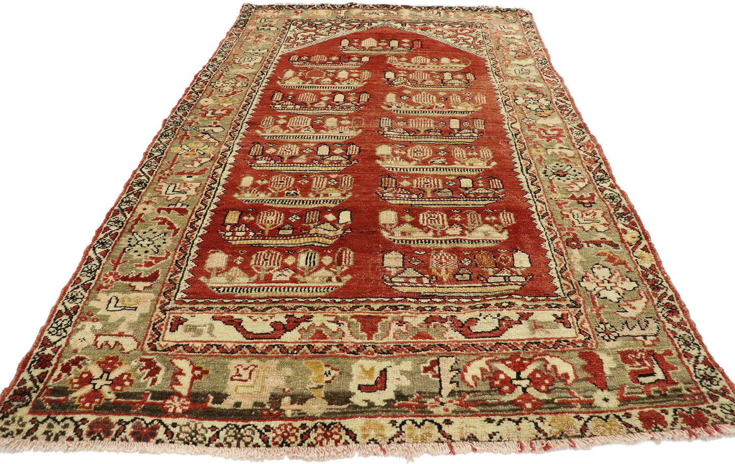 4 x 7 Vintage Anatolian Kirsehir Village Prayer Rug 53110