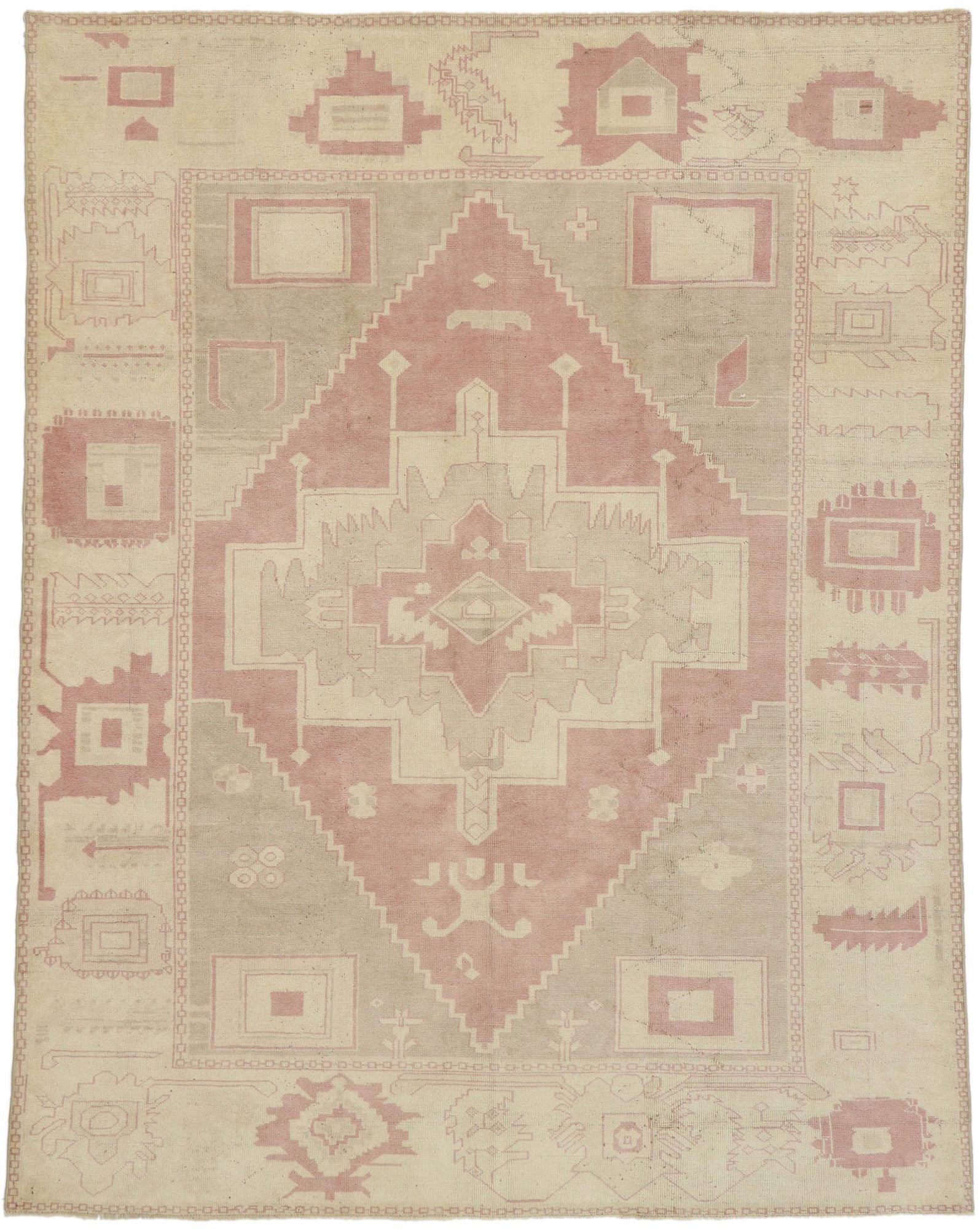 7 x 9 Vintage Turkish Oushak Rug 53229