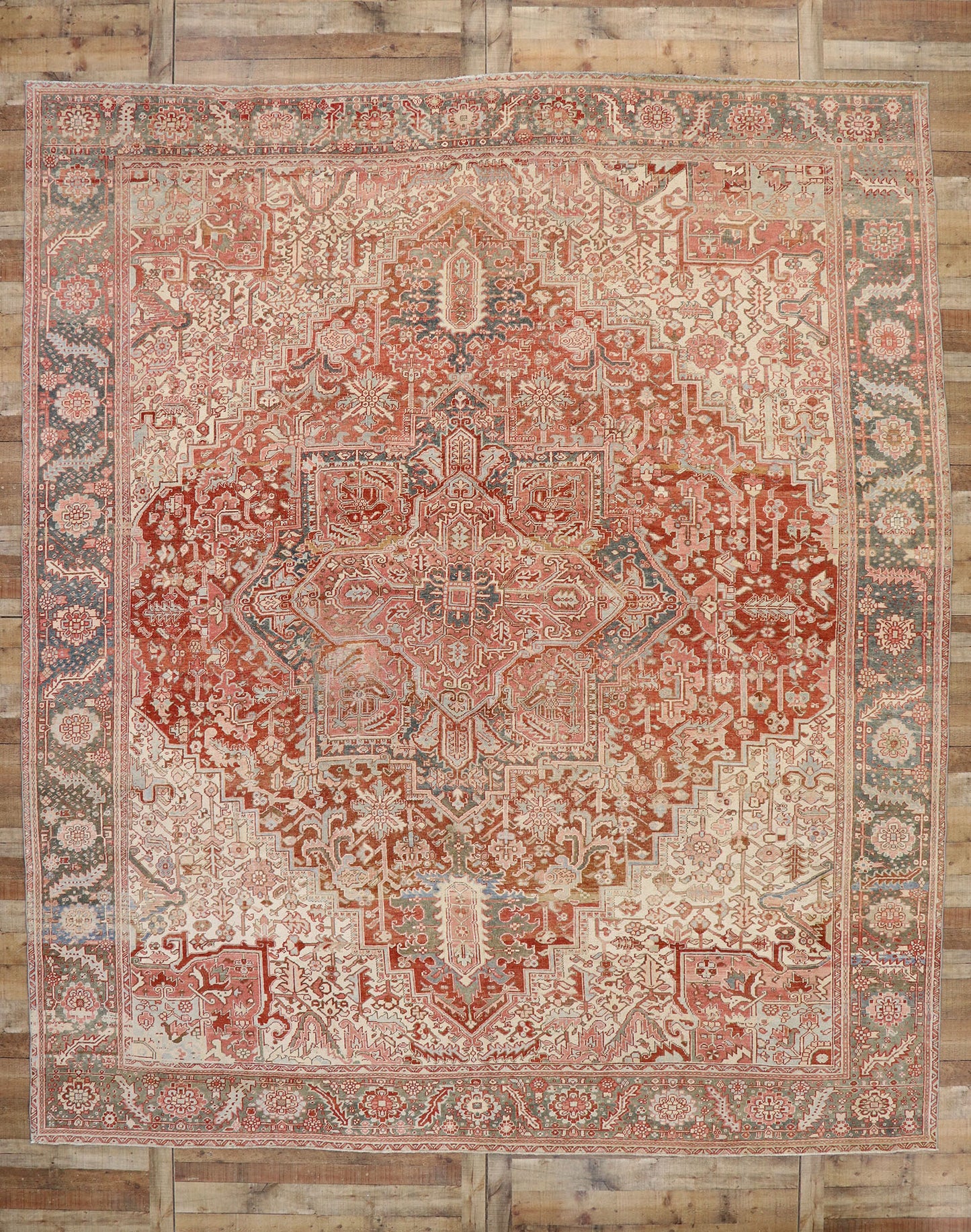 12 x 14 Antique Persian Heriz Rug 53245