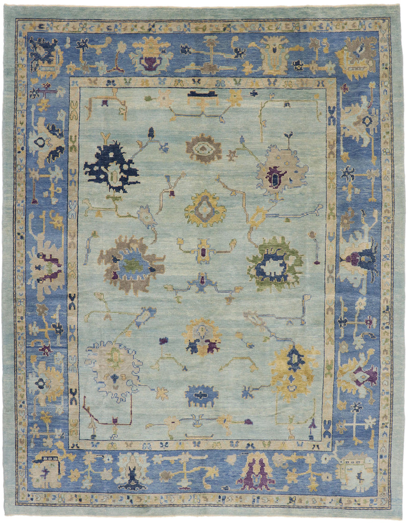 10 x 13 Contemporary Blue Turkish Oushak Rug 53269