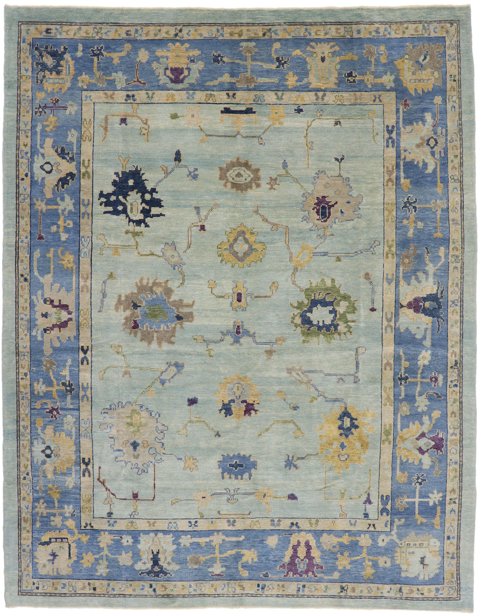 10 x 13 Contemporary Blue Turkish Oushak Rug 53269