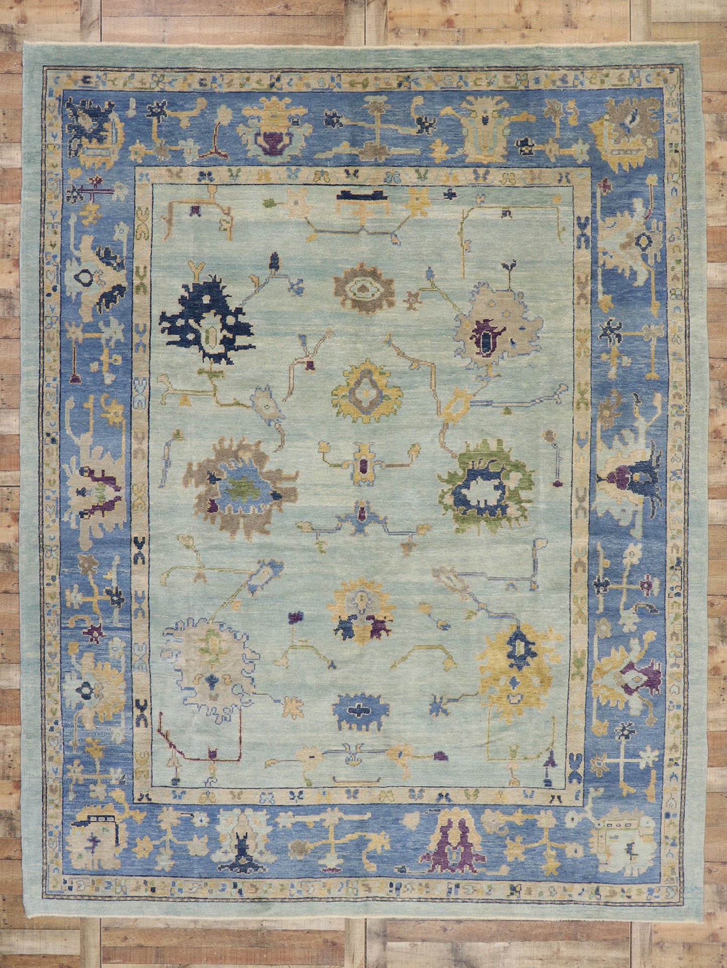 10 x 13 Contemporary Blue Turkish Oushak Rug 53269