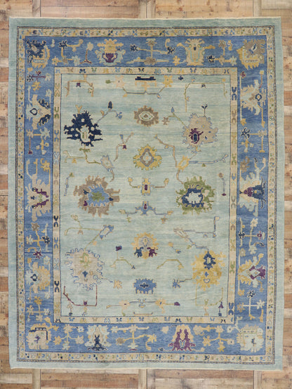 10 x 13 Contemporary Blue Turkish Oushak Rug 53269
