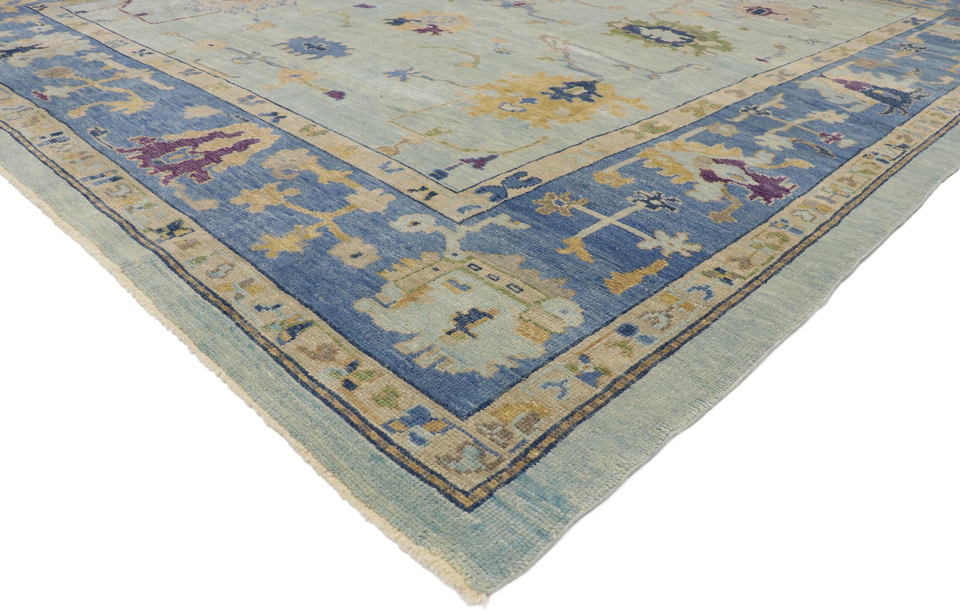 10 x 13 Contemporary Blue Turkish Oushak Rug 53269