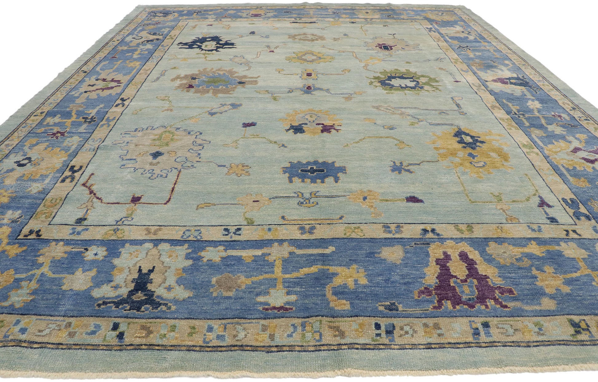 10 x 13 Contemporary Blue Turkish Oushak Rug 53269