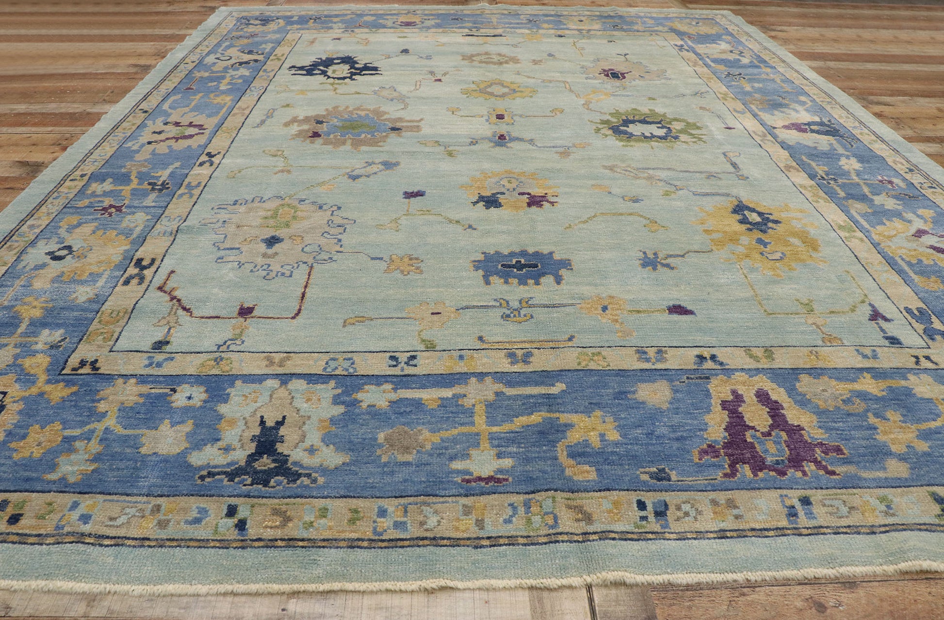 10 x 13 Contemporary Blue Turkish Oushak Rug 53269