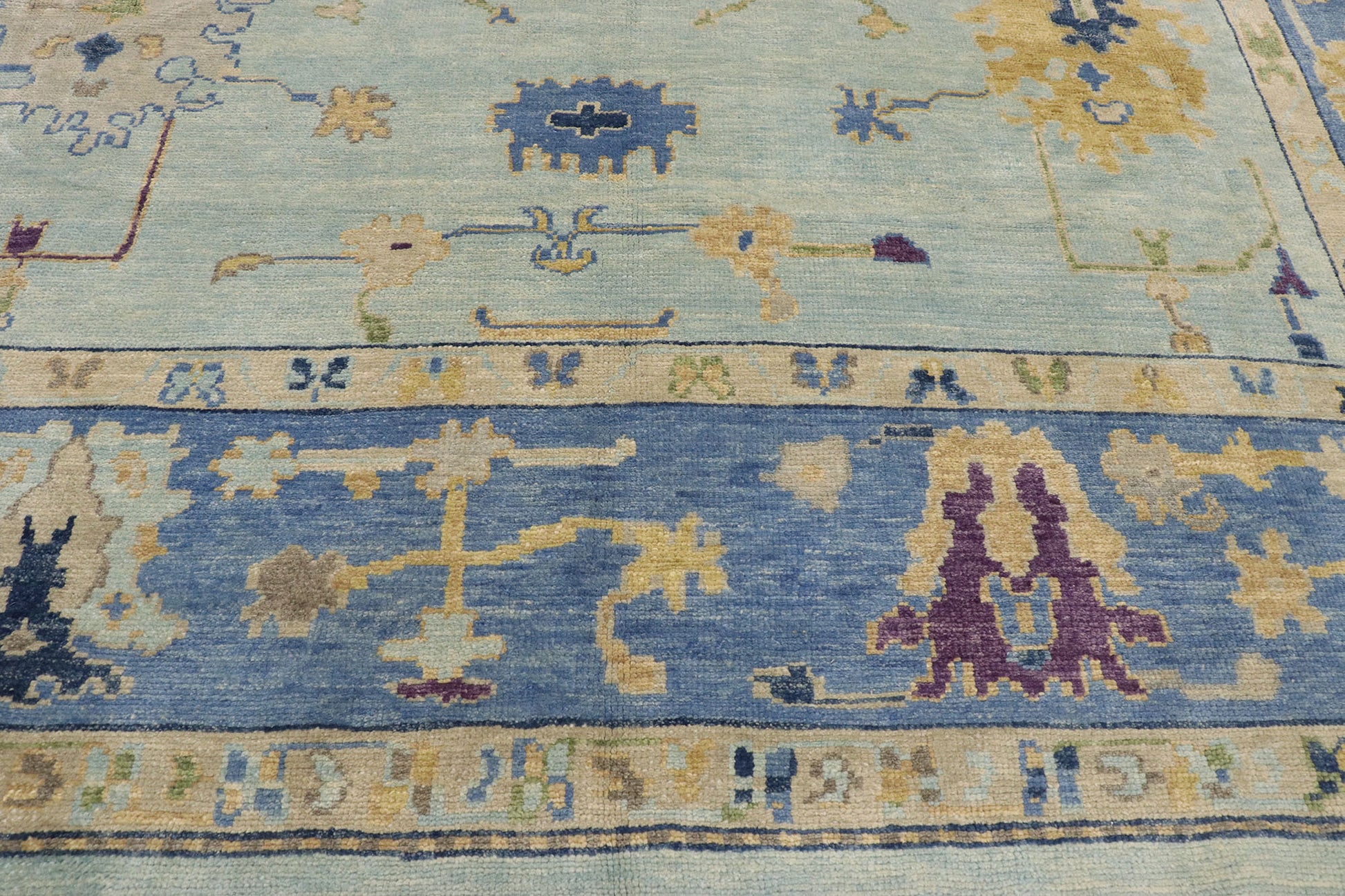 10 x 13 Contemporary Blue Turkish Oushak Rug 53269