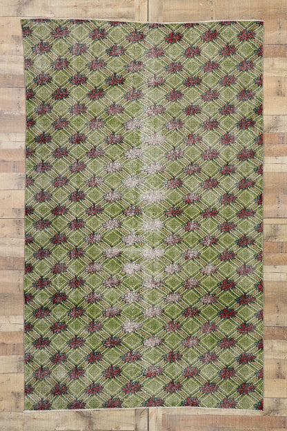 6 x 9 Vintage Green Turkish Sivas Rug 53314