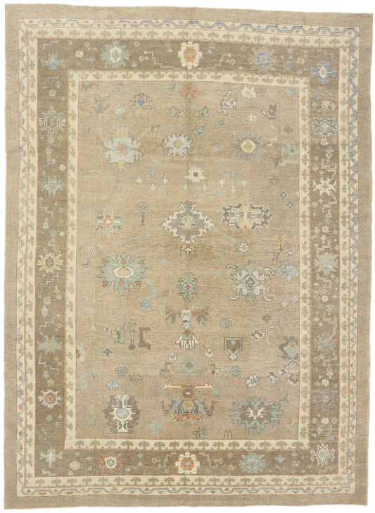10 x 14 Modern Earth-Tone Turkish Oushak Rug 53516