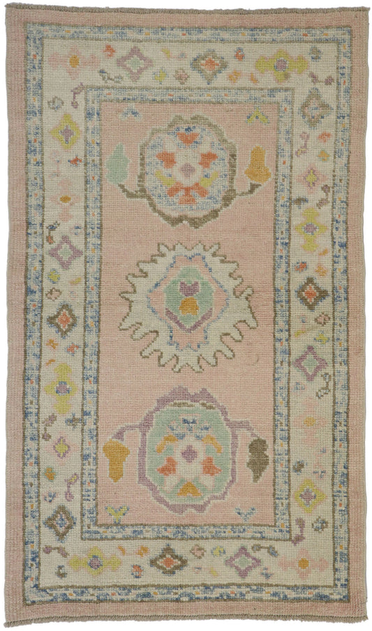 3 x 5 Colorful Pink Turkish Oushak Rug 53596