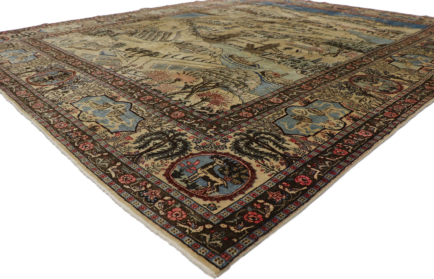 9 x 12 Antique Persian Tabriz Pictorial Rug 53653