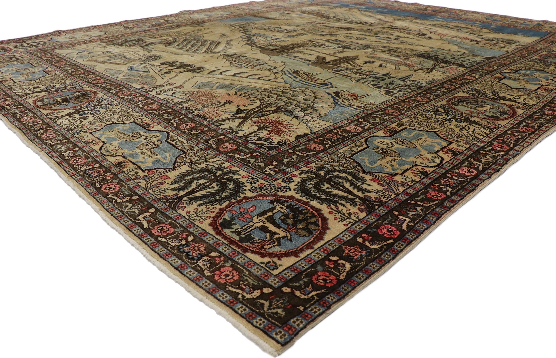 9 x 12 Antique Persian Tabriz Pictorial Rug 53653