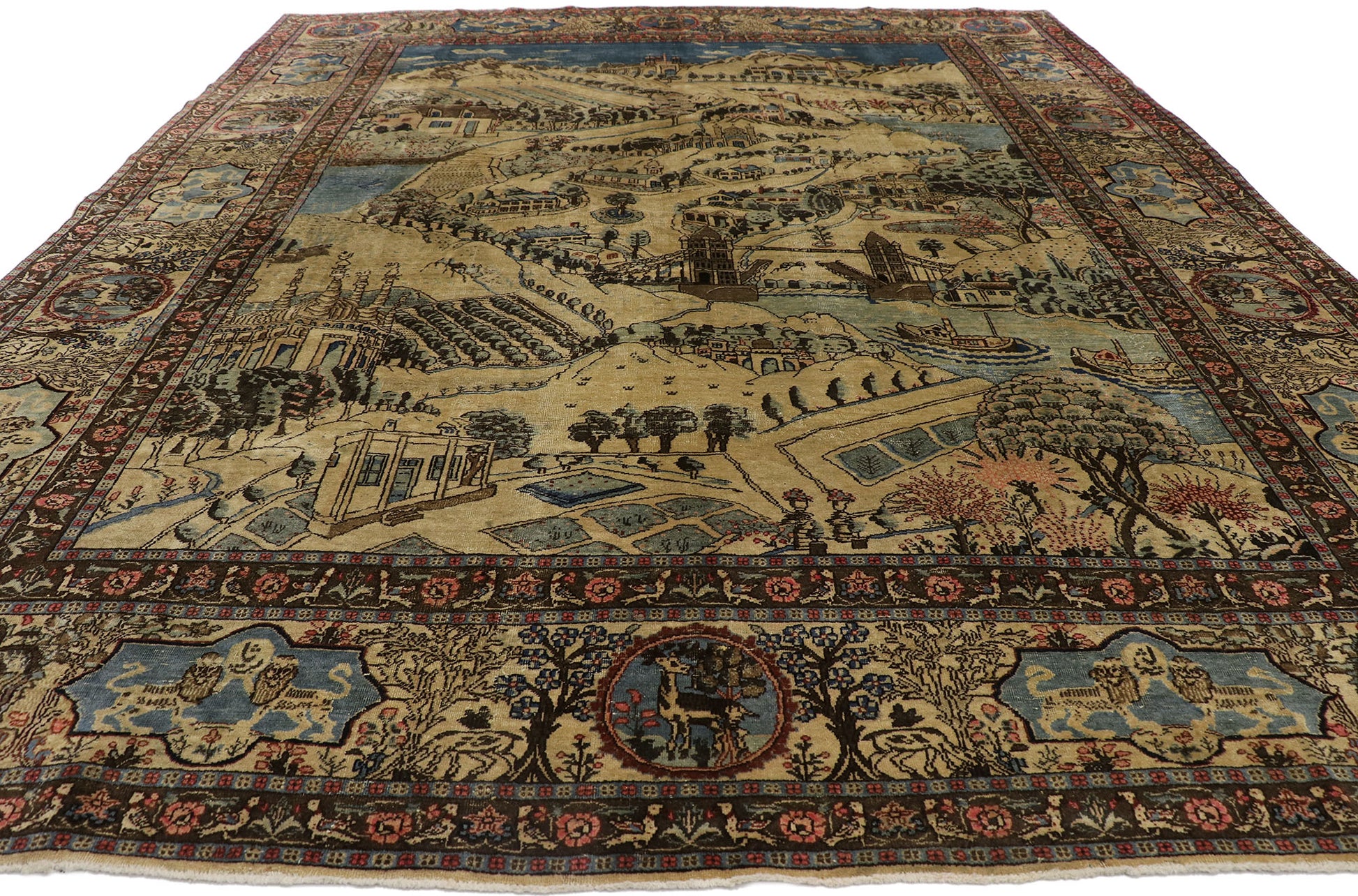 9 x 12 Antique Persian Tabriz Pictorial Rug 53653