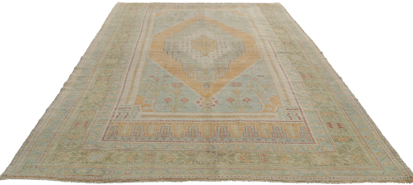 6 x 10 Vintage Turkish Oushak Rug 53692