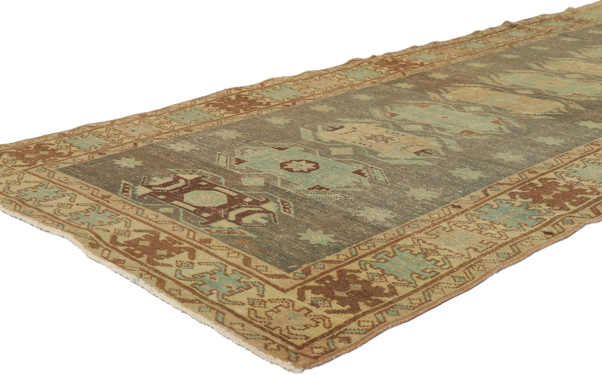 4 x 14 Distressed Antique Persian Malayer Runner 53767