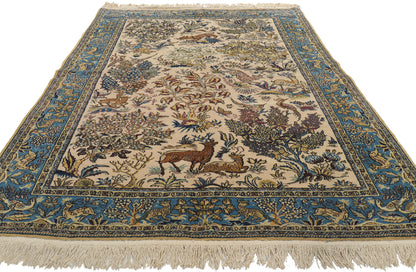 5 x 7 Vintage Persian Hunting Qum Rug 77513