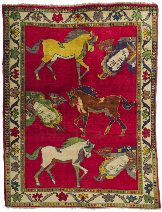5 x 7 Vintage Persian Shiraz Pictorial Rug 61033