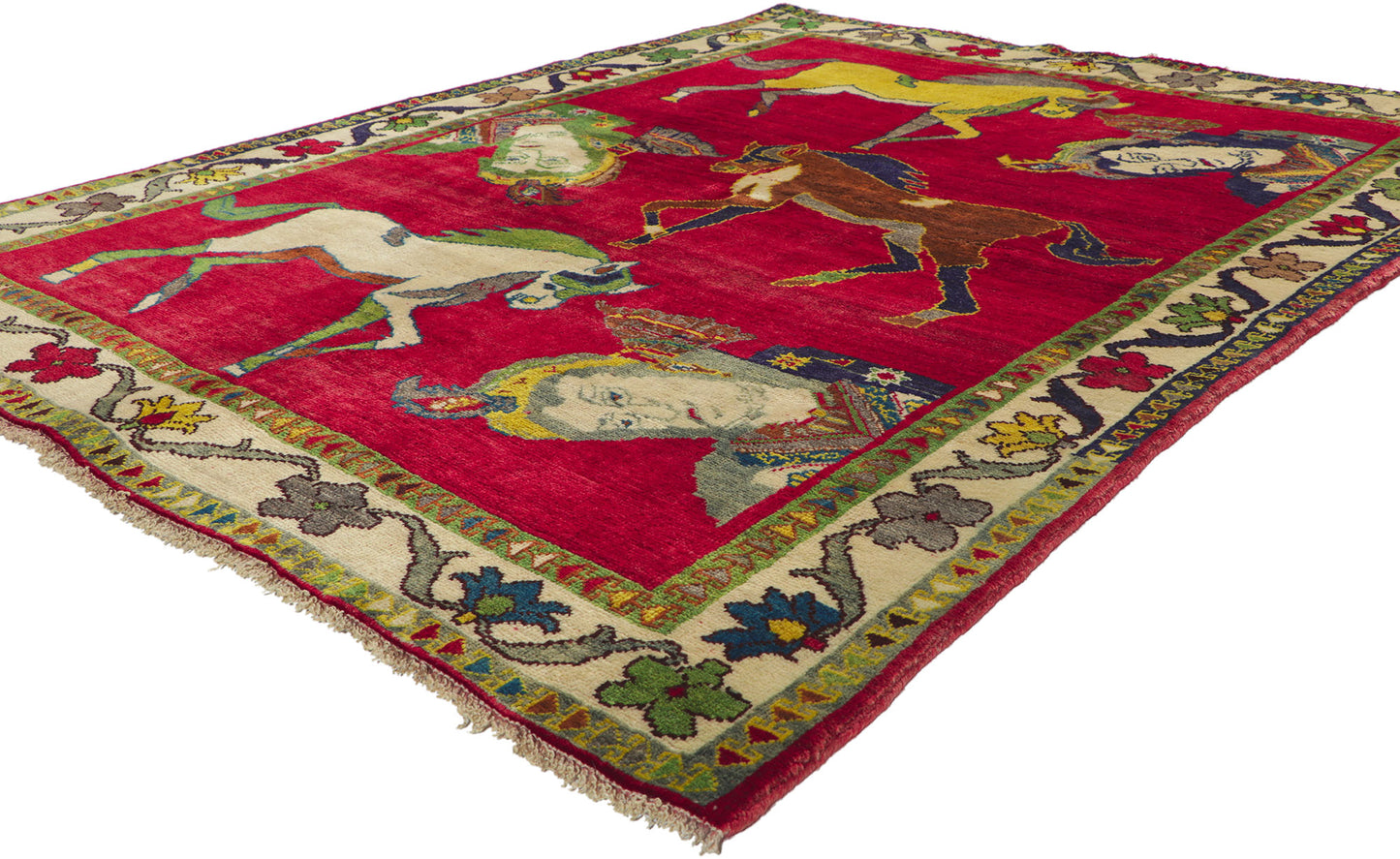5 x 7 Vintage Persian Shiraz Pictorial Rug 61033