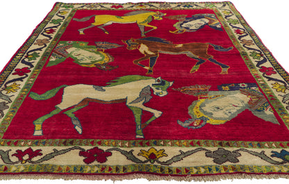 5 x 7 Vintage Persian Shiraz Pictorial Rug 61033
