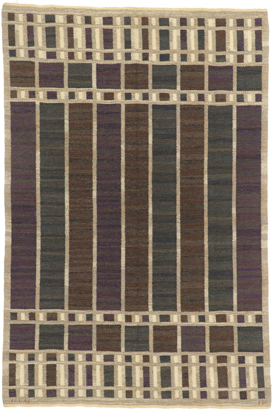 5 x 7 Irma Kronlund Vintage Swedish Rollakan Rug 78482