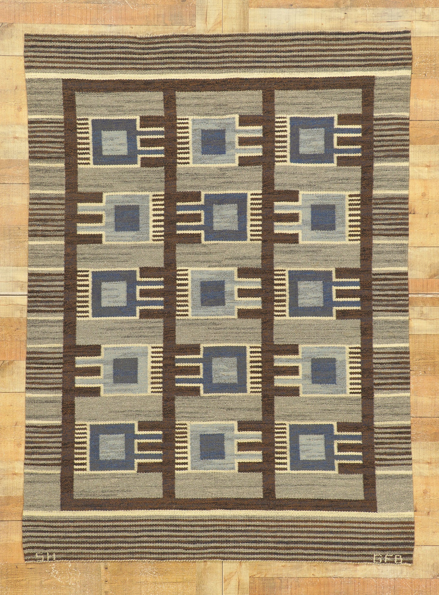 5 x 7 Gunilla Fleming Borgstrom Vintage Swedish ​Rollakan Rug 78484